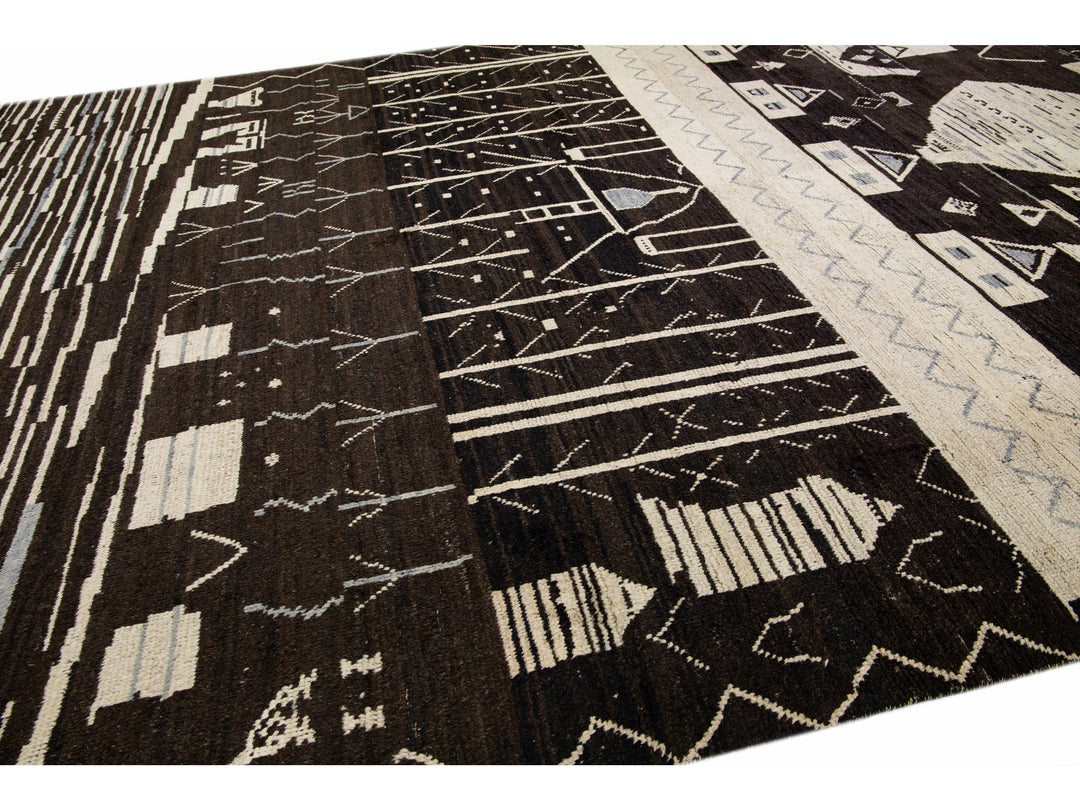 Modern Moroccan Tribal Wool Rug 12 X 18