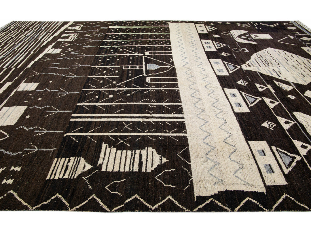 Modern Moroccan Tribal Wool Rug 12 X 18