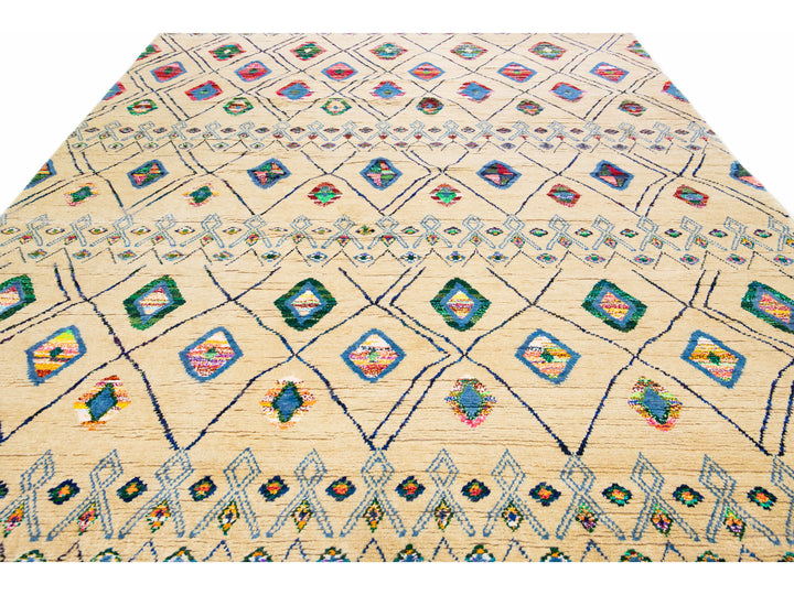 Modern Moroccan Tribal Wool Rug 10 X 14