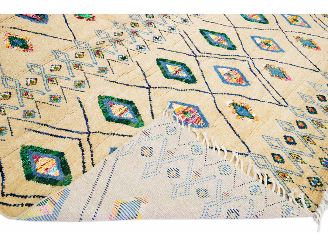 Modern Moroccan Tribal Wool Rug 10 X 14