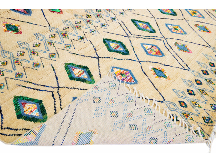 Modern Moroccan Tribal Wool Rug 10 X 14