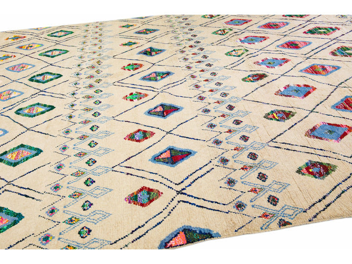 Modern Moroccan Tribal Wool Rug 10 X 14