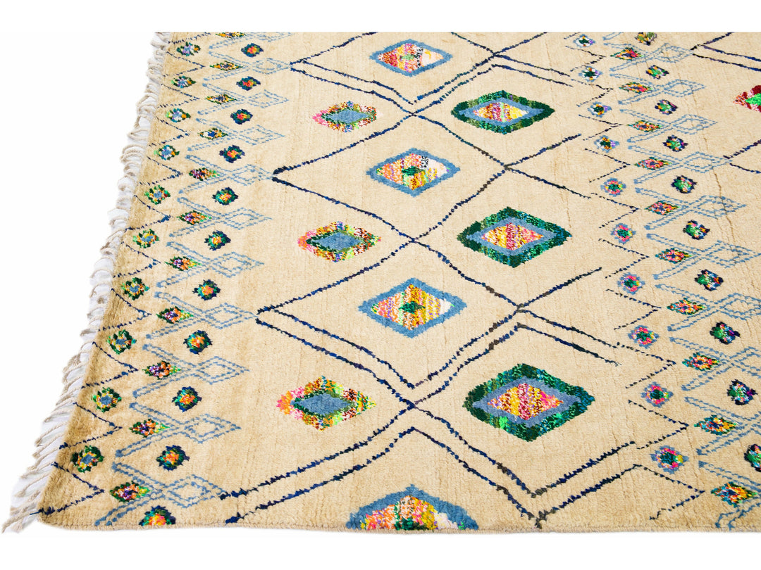 Modern Moroccan Tribal Wool Rug 10 X 14