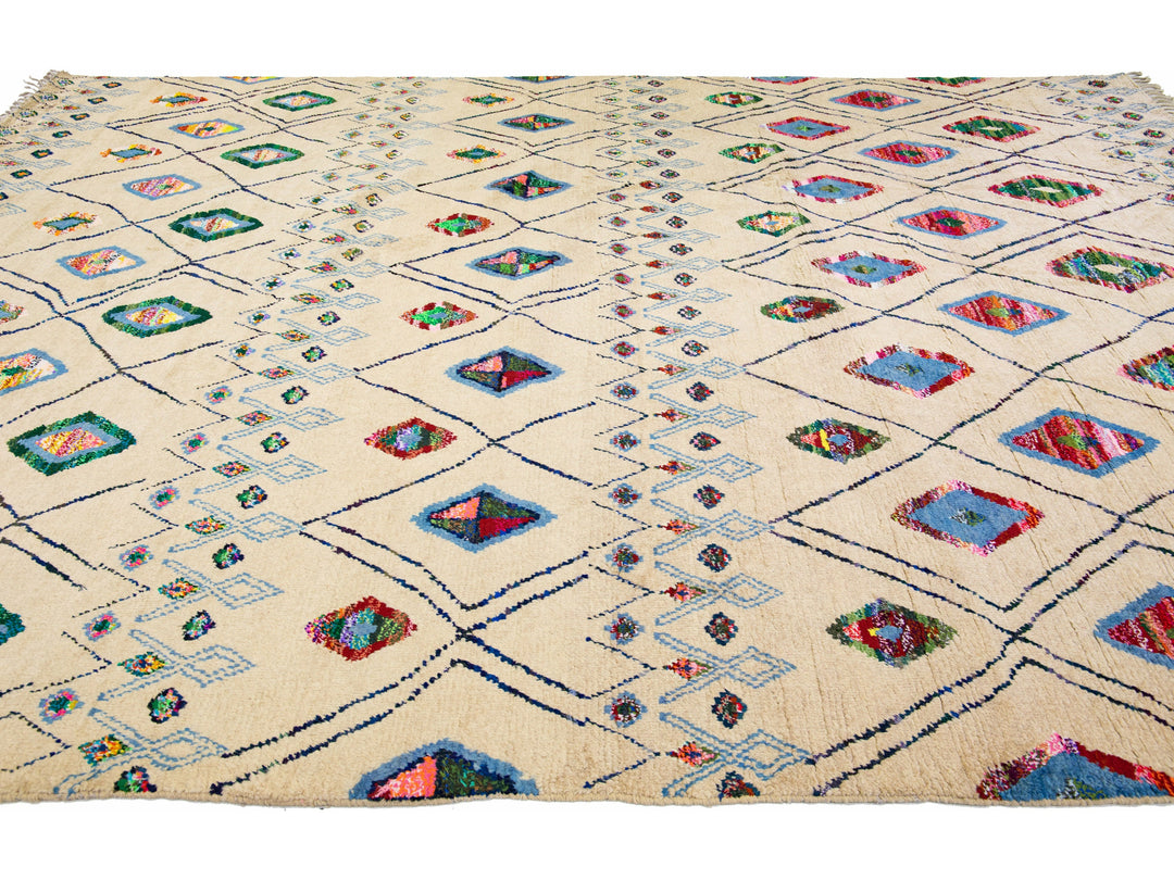 Modern Moroccan Tribal Wool Rug 10 X 14