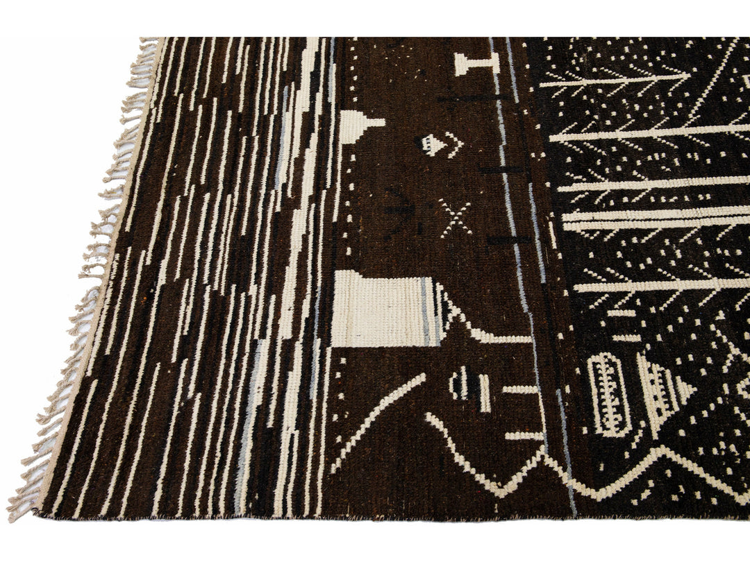 Modern Moroccan Tribal Wool Rug 10 X 14