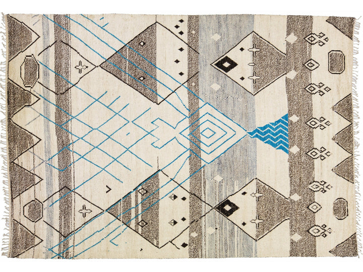 Modern Moroccan Style Beige Handmade Boho Wool Rug