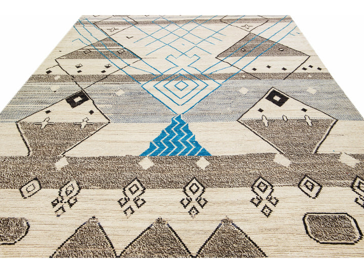 Modern Moroccan Boho Wool Rug 10 X 14