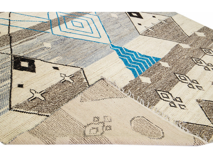 Modern Moroccan Boho Wool Rug 10 X 14