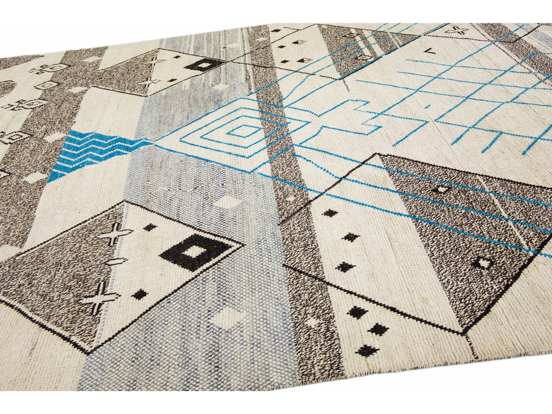 Modern Moroccan Boho Wool Rug 10 X 14