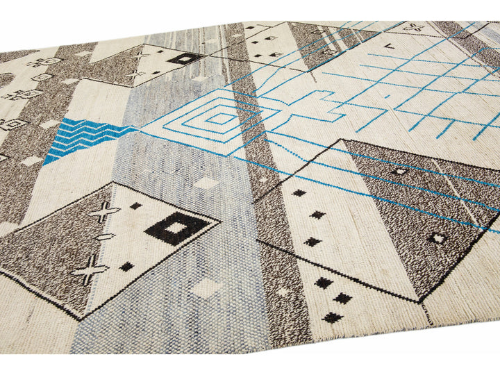 Modern Moroccan Boho Wool Rug 10 X 14