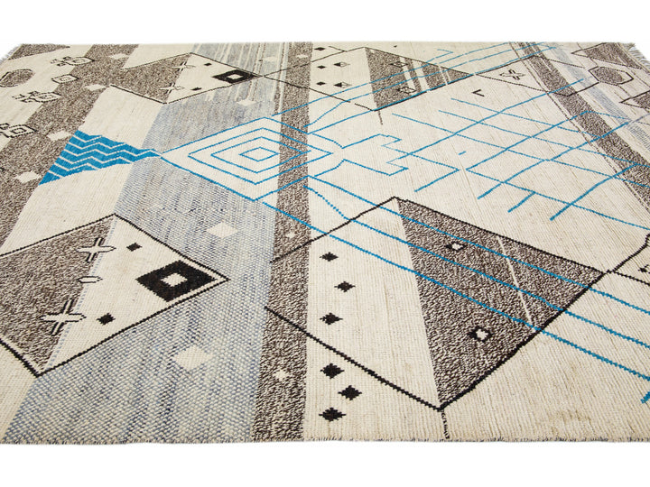 Modern Moroccan Boho Wool Rug 10 X 14