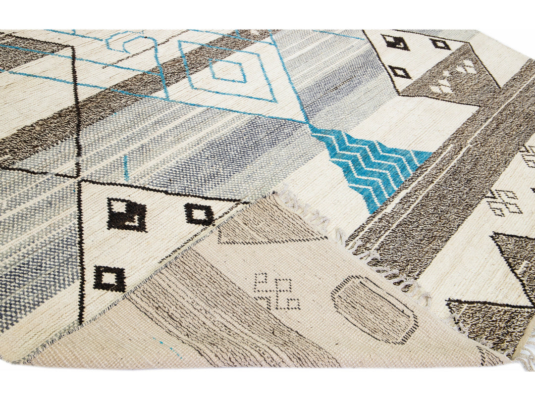 Modern Moroccan Boho Wool Rug 10 X 14