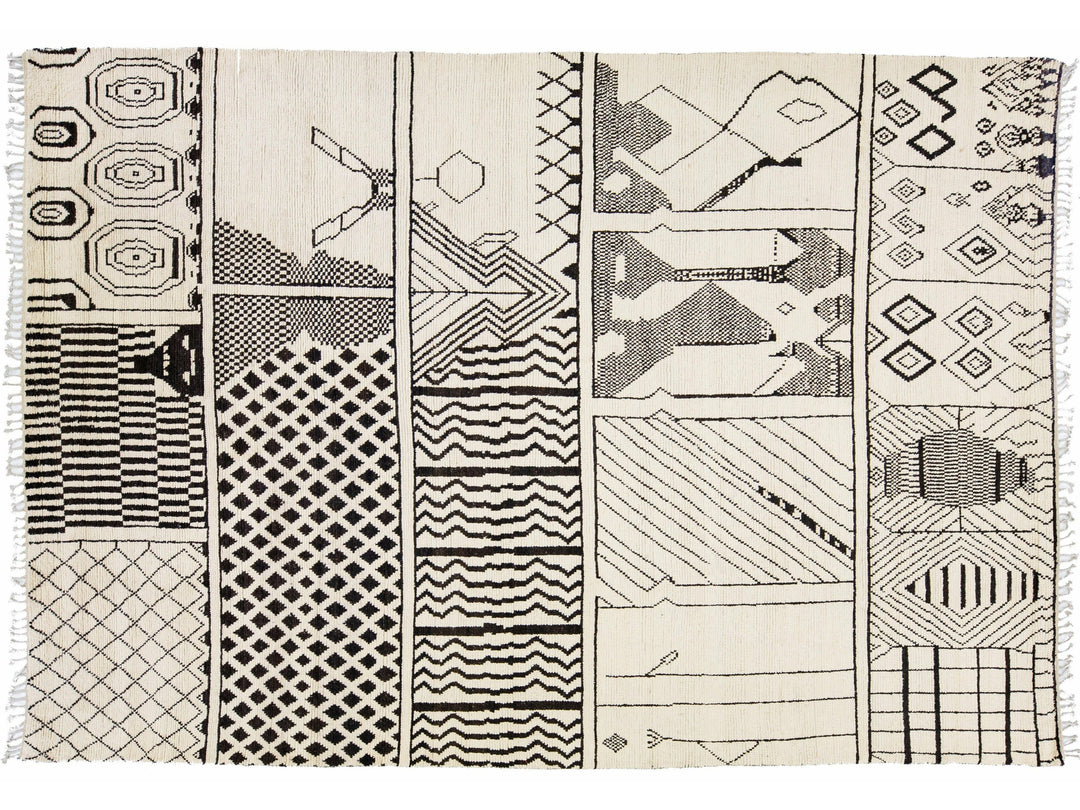 Modern Tribal Moroccan Style Handmade Beige Wool Rug