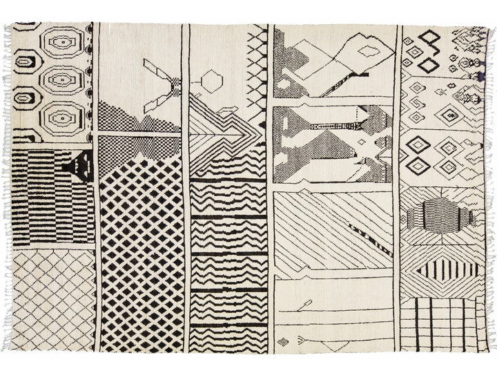 Modern Tribal Moroccan Style Handmade Beige Wool Rug