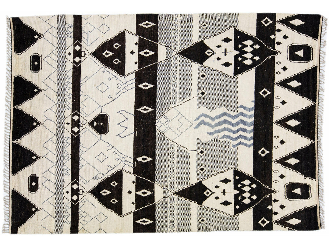 Modern Moroccan Tribal Wool Rug 9 X 13