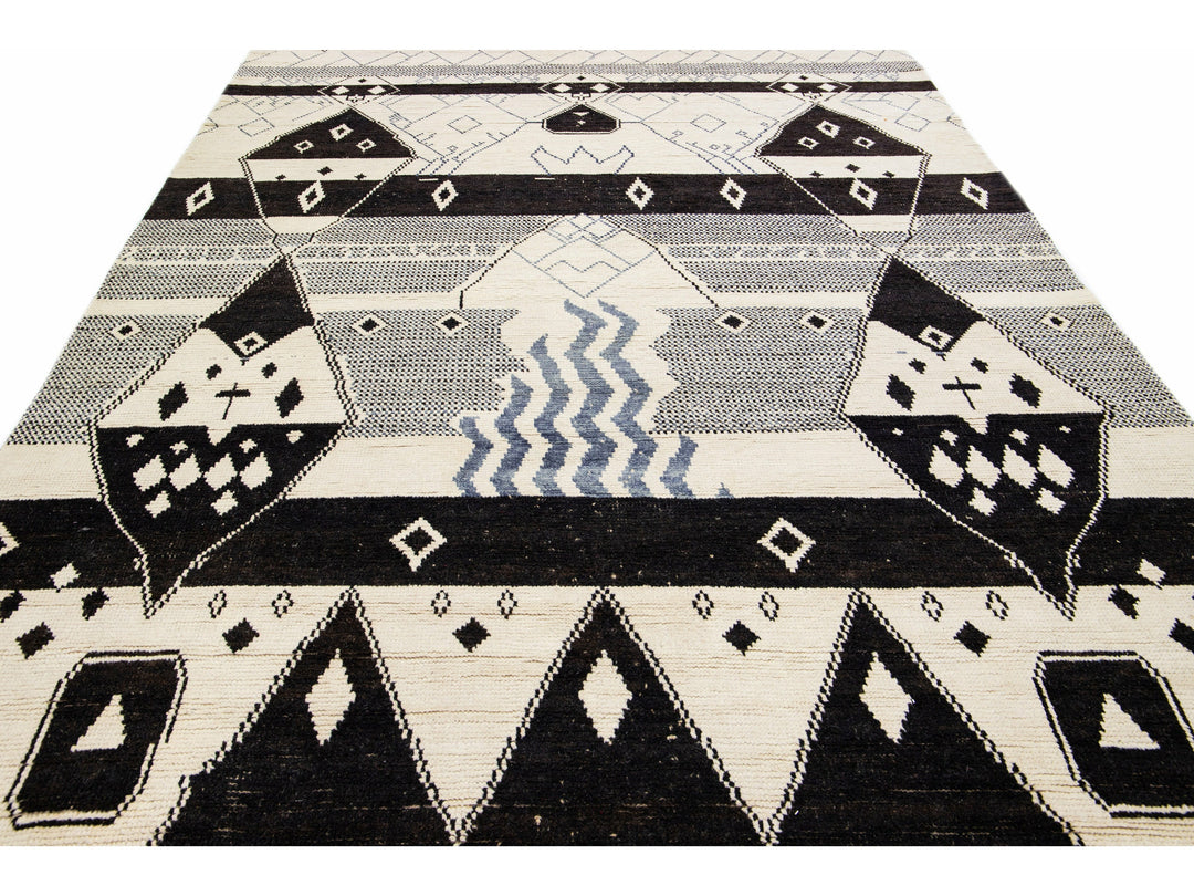 Modern Moroccan Tribal Wool Rug 9 X 13
