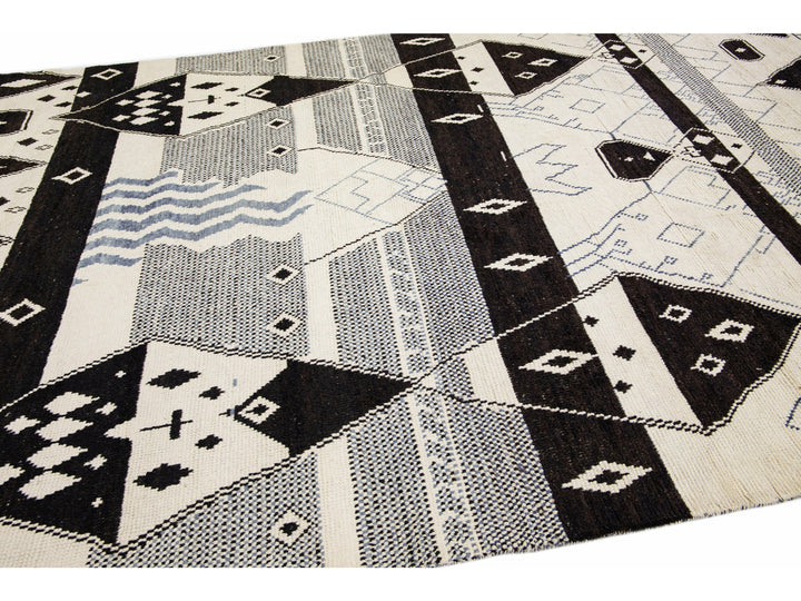 Modern Moroccan Tribal Wool Rug 9 X 13