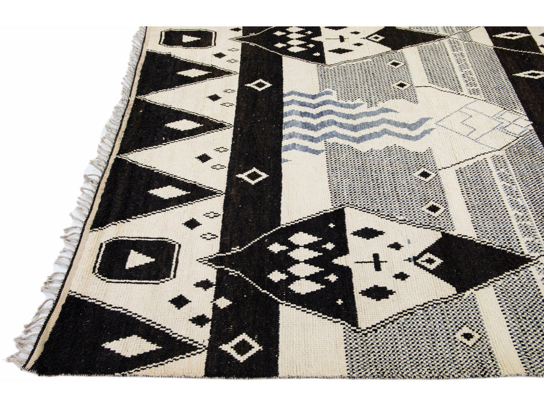 Modern Moroccan Tribal Wool Rug 9 X 13
