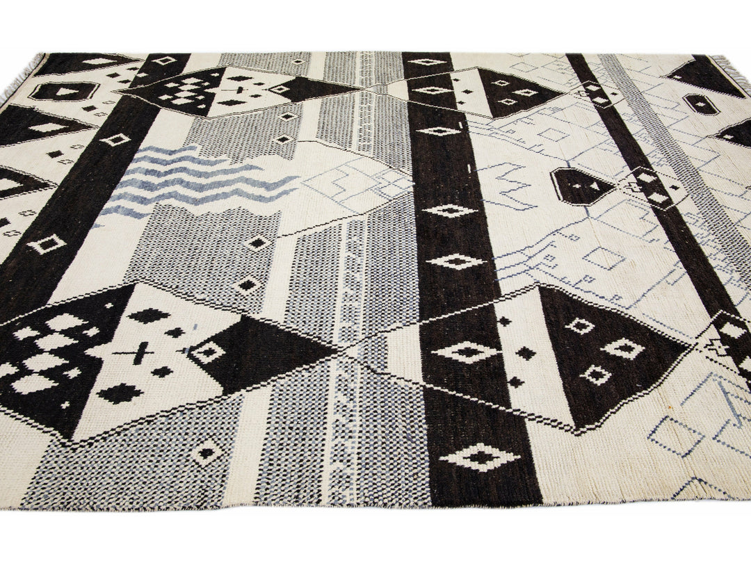 Modern Moroccan Tribal Wool Rug 9 X 13
