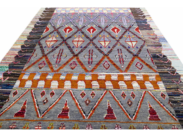 Modern Moroccan Tribal Wool Rug 9 X 12