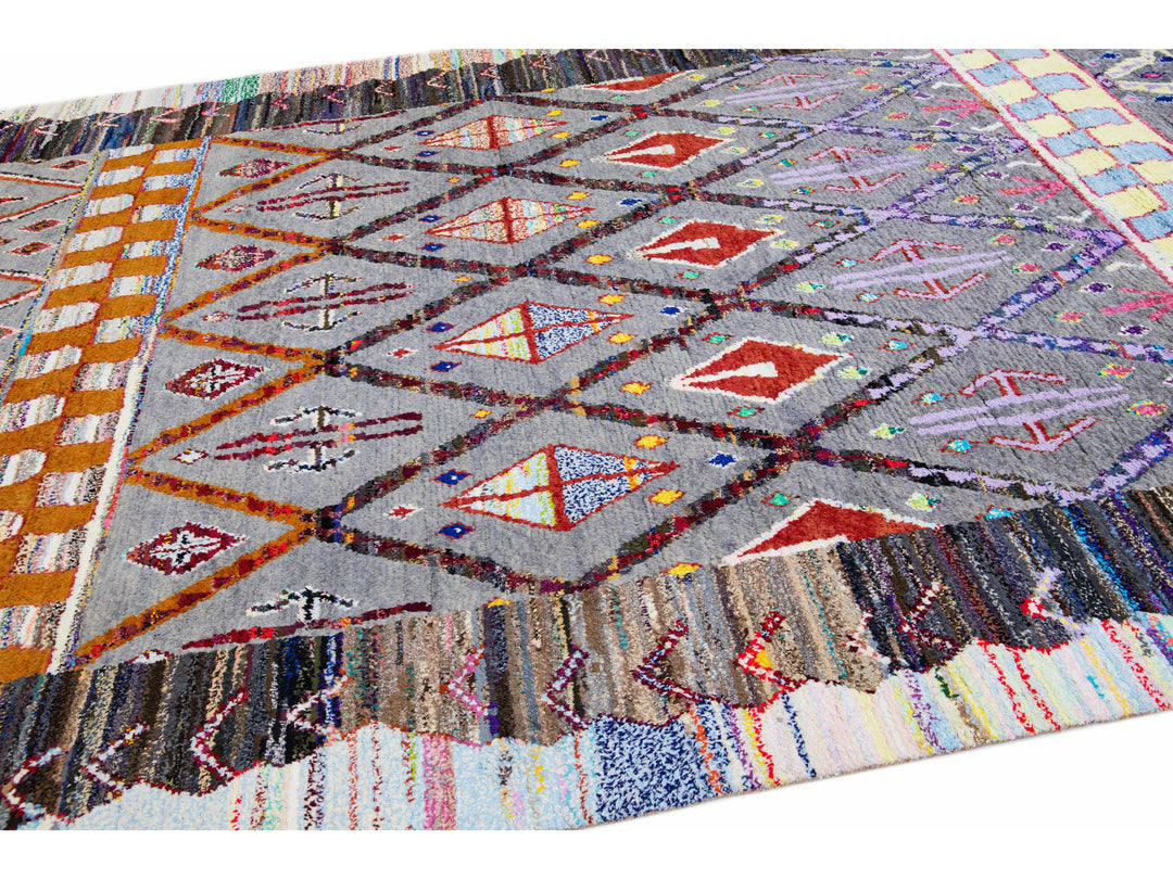 Modern Moroccan Tribal Wool Rug 9 X 12