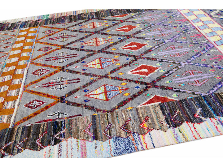 Modern Moroccan Tribal Wool Rug 9 X 12