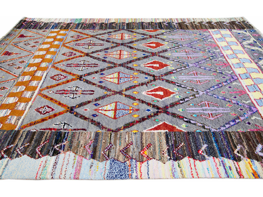 Modern Moroccan Tribal Wool Rug 9 X 12