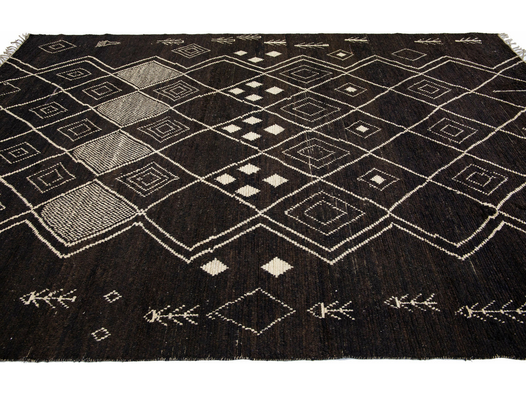 Modern Moroccan Tribal Wool Rug 9 X 12