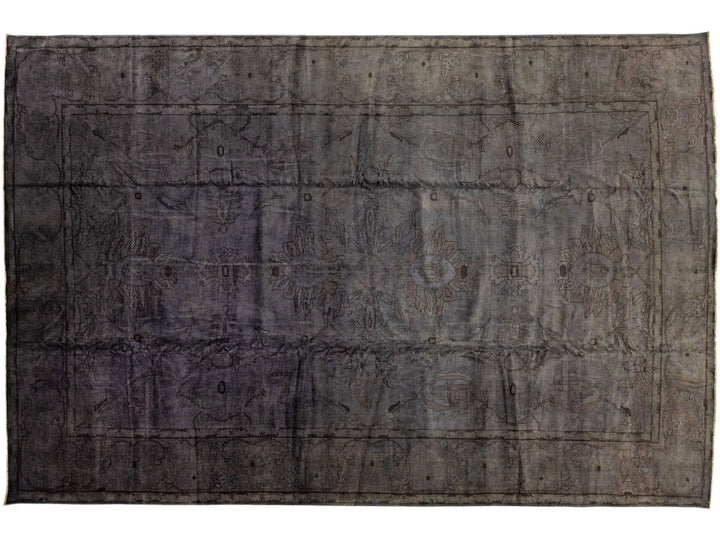Modern Overdyed Gray Handmade Floral Oversize Wool Rug