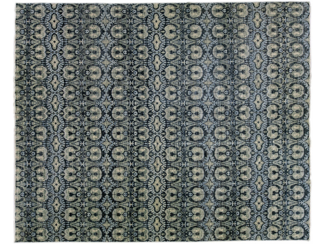 Modern Moroccan Handmade Oversize Blue Wool Rug With Allover Design