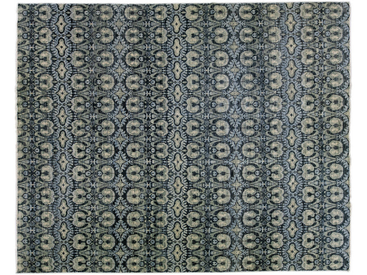Modern Moroccan Handmade Oversize Blue Wool Rug With Allover Design