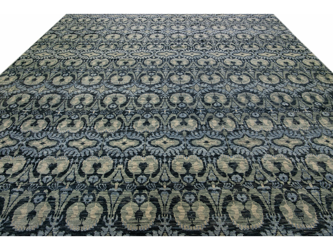 Modern Ikat Wool Rug 12 X 15