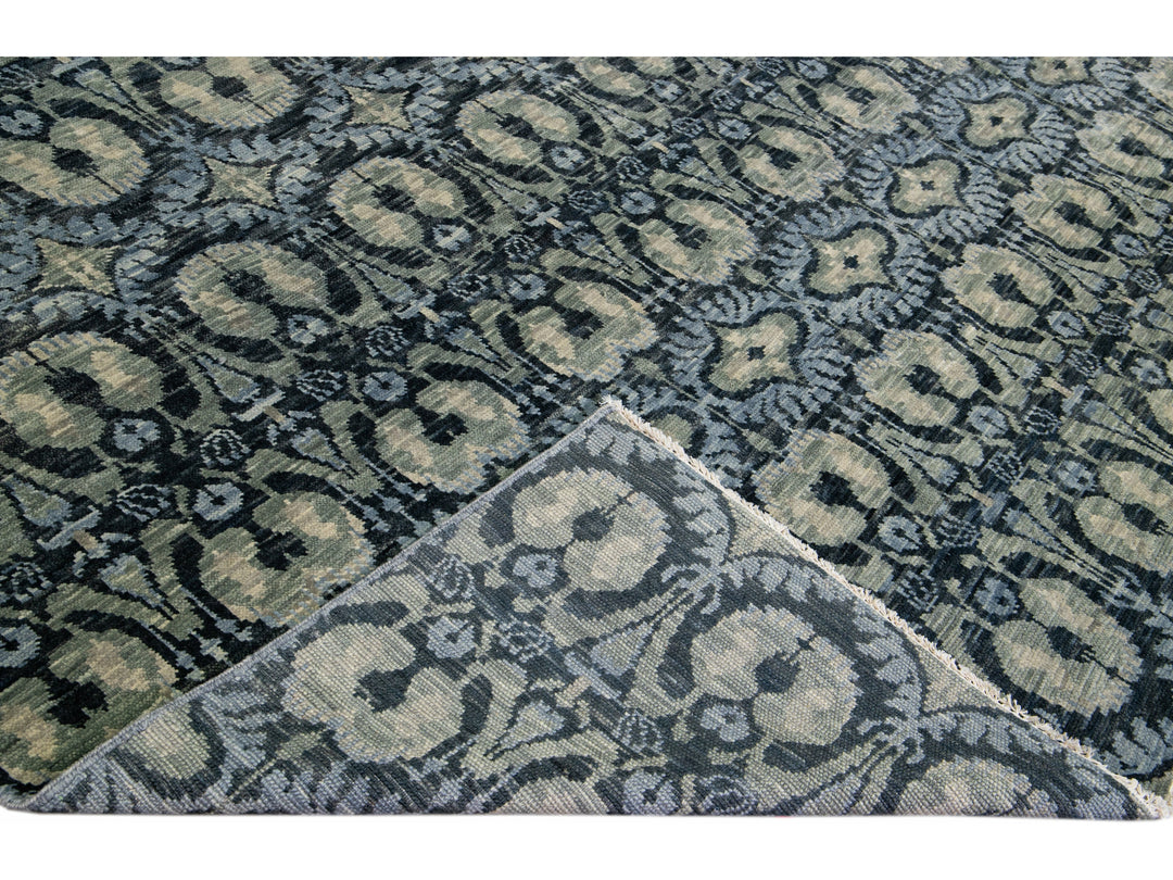 Modern Moroccan Handmade Oversize Blue Wool Rug With Allover Design