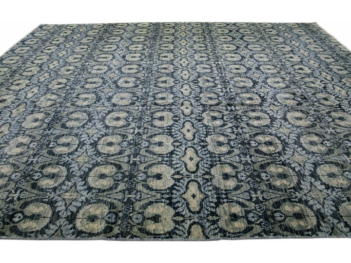 Modern Ikat Wool Rug 12 X 15