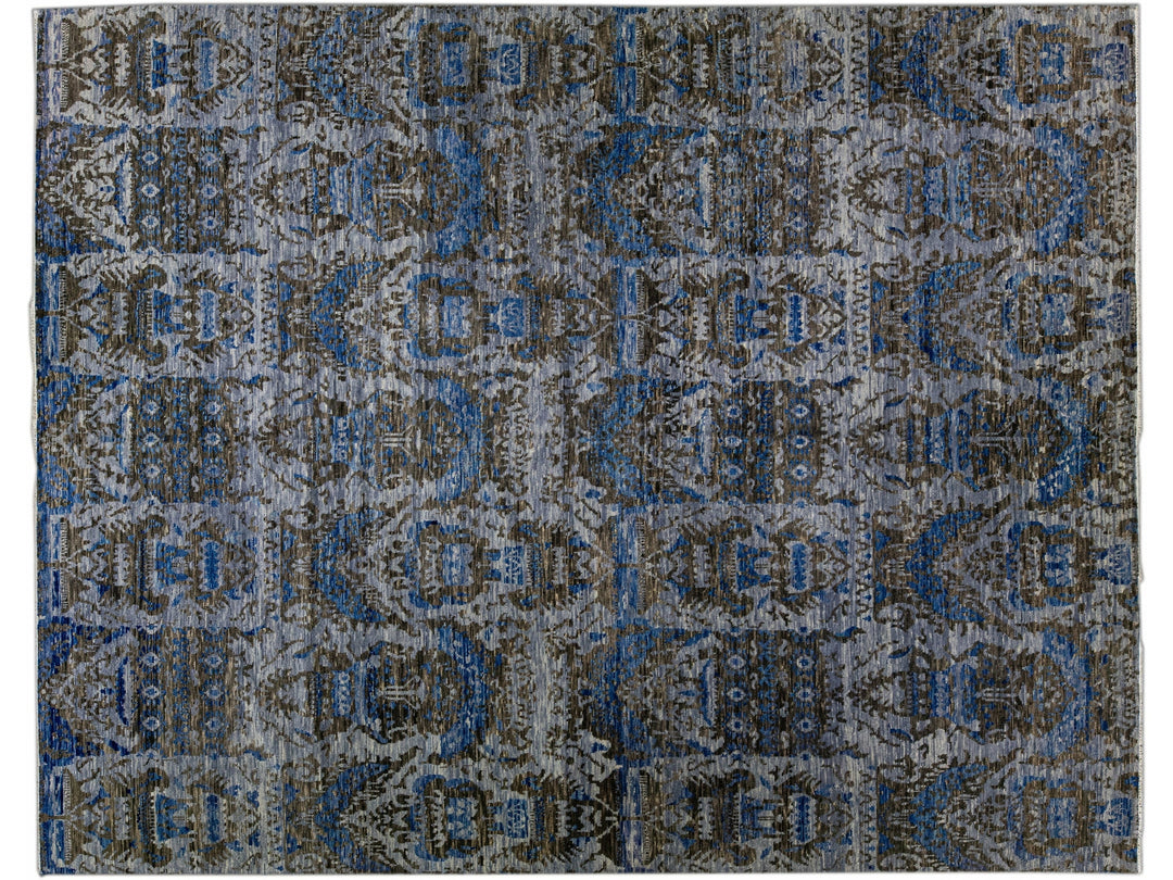 Gray Modern Handmade Allover Designed Indian Wool Rug