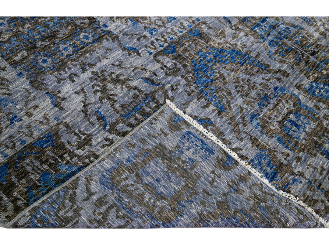 Gray Modern Handmade Allover Designed Indian Wool Rug