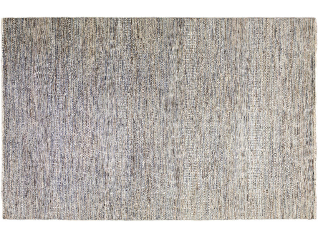 Modern Savannah Handmade Geometric Gray and Beige Oversize Wool Rug