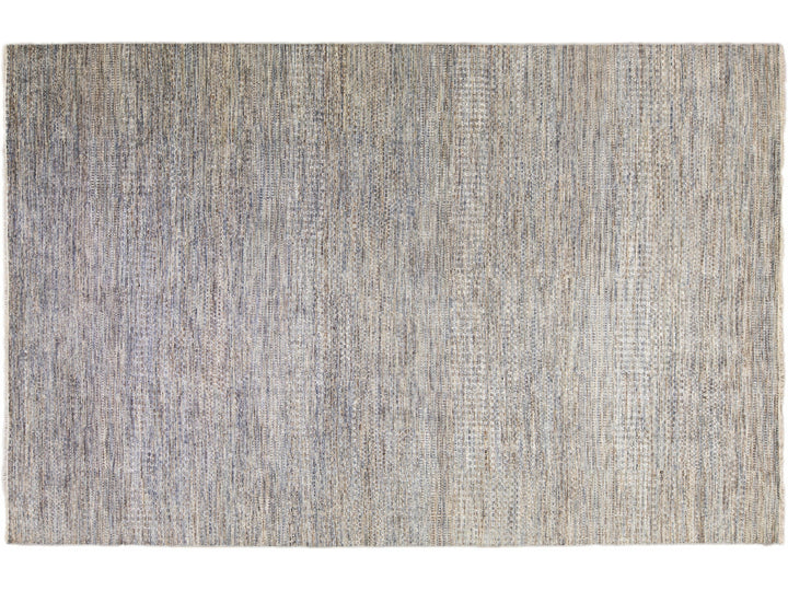 Modern Savannah Handmade Geometric Gray and Beige Oversize Wool Rug