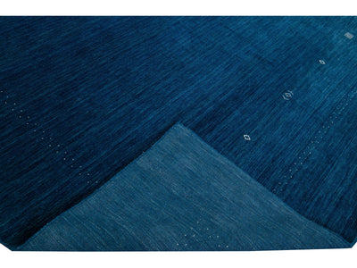 Modern Gabbeh Style Hand-Loom Minimal Design Navy-Blue Solid Wool Rug
