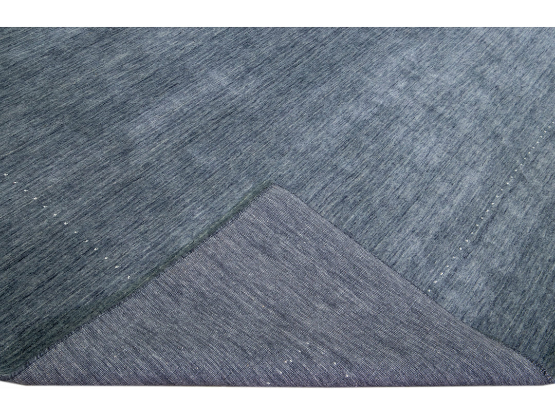Blue Modern Gabbeh Style Hand-Loom Minimalist Pattern Wool Rug