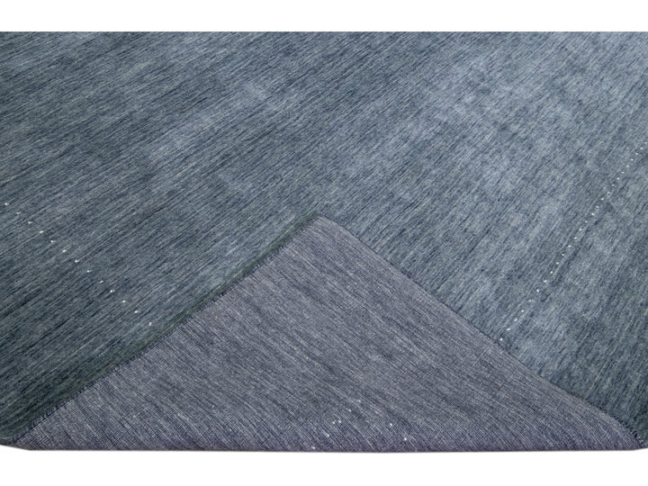 Blue Modern Gabbeh Style Hand-Loom Minimalist Pattern Wool Rug