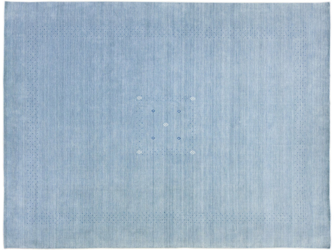 Light Blue Modern Gabbeh Style Hand-Loom Wool Rug With Minimal Design