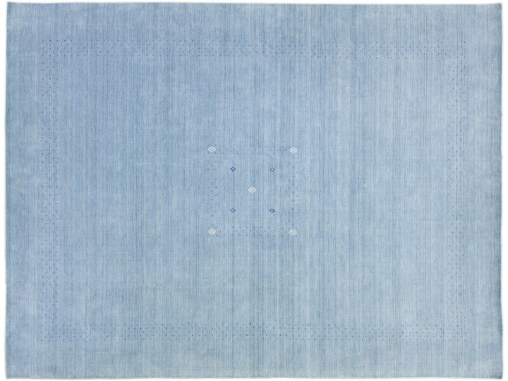 Light Blue Modern Gabbeh Style Hand-Loom Wool Rug With Minimal Design