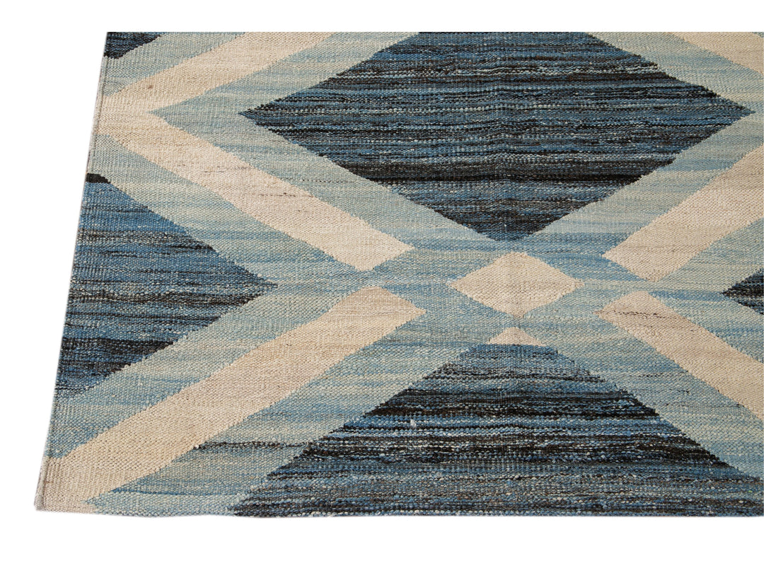 Modern Flat-Weave Wool Rug, 9 X 12