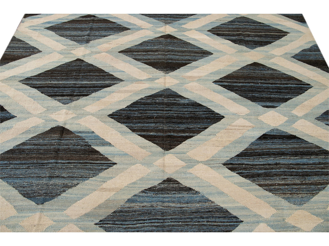 Modern Flat-Weave Wool Rug, 9 X 12