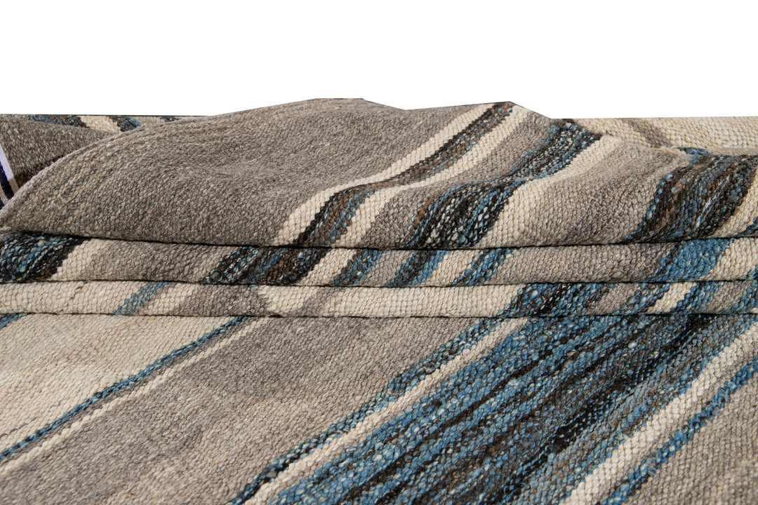 Modern Flat-Weave Kilim Wool Rug 9 X 12