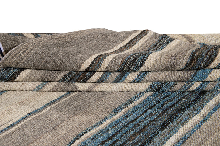 Modern Flat-Weave Kilim Wool Rug 9 X 12