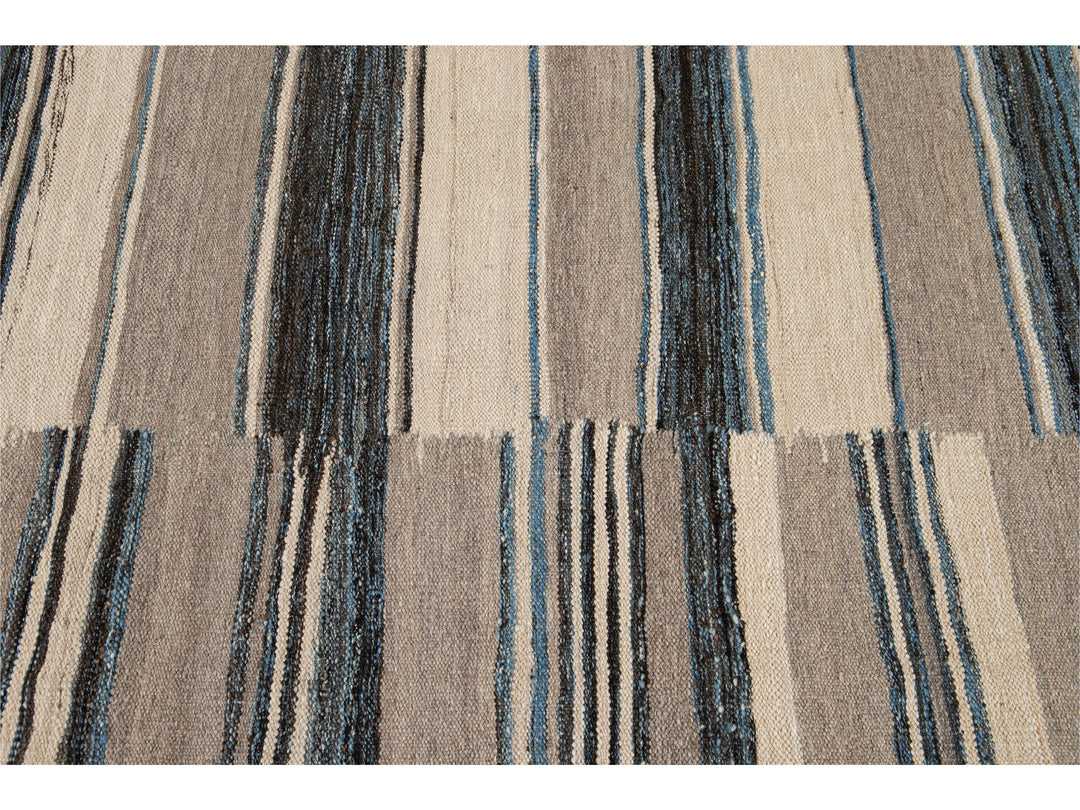 Modern Flat-Weave Kilim Wool Rug 9 X 12