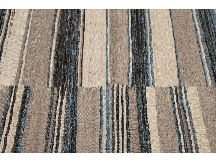 Modern Flat-Weave Kilim Wool Rug 9 X 12