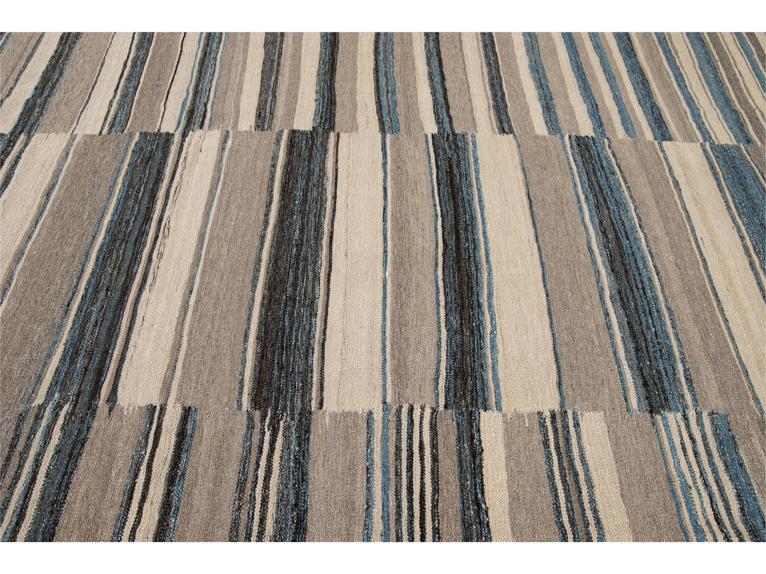 Modern Flat-Weave Kilim Wool Rug 9 X 12